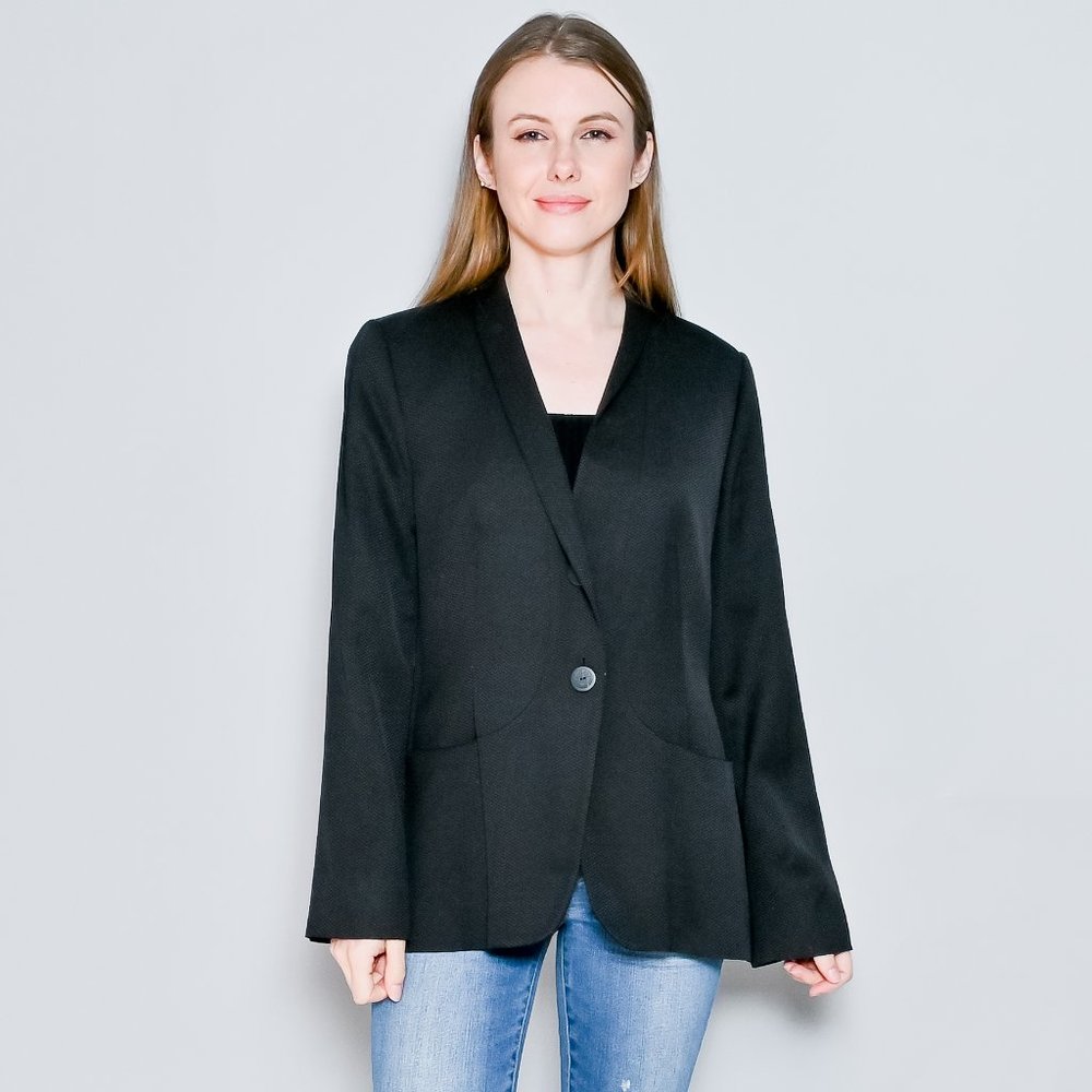 GIORGIO ARMANI Women's Black Double Button Textured Large Pocket Blazer 46